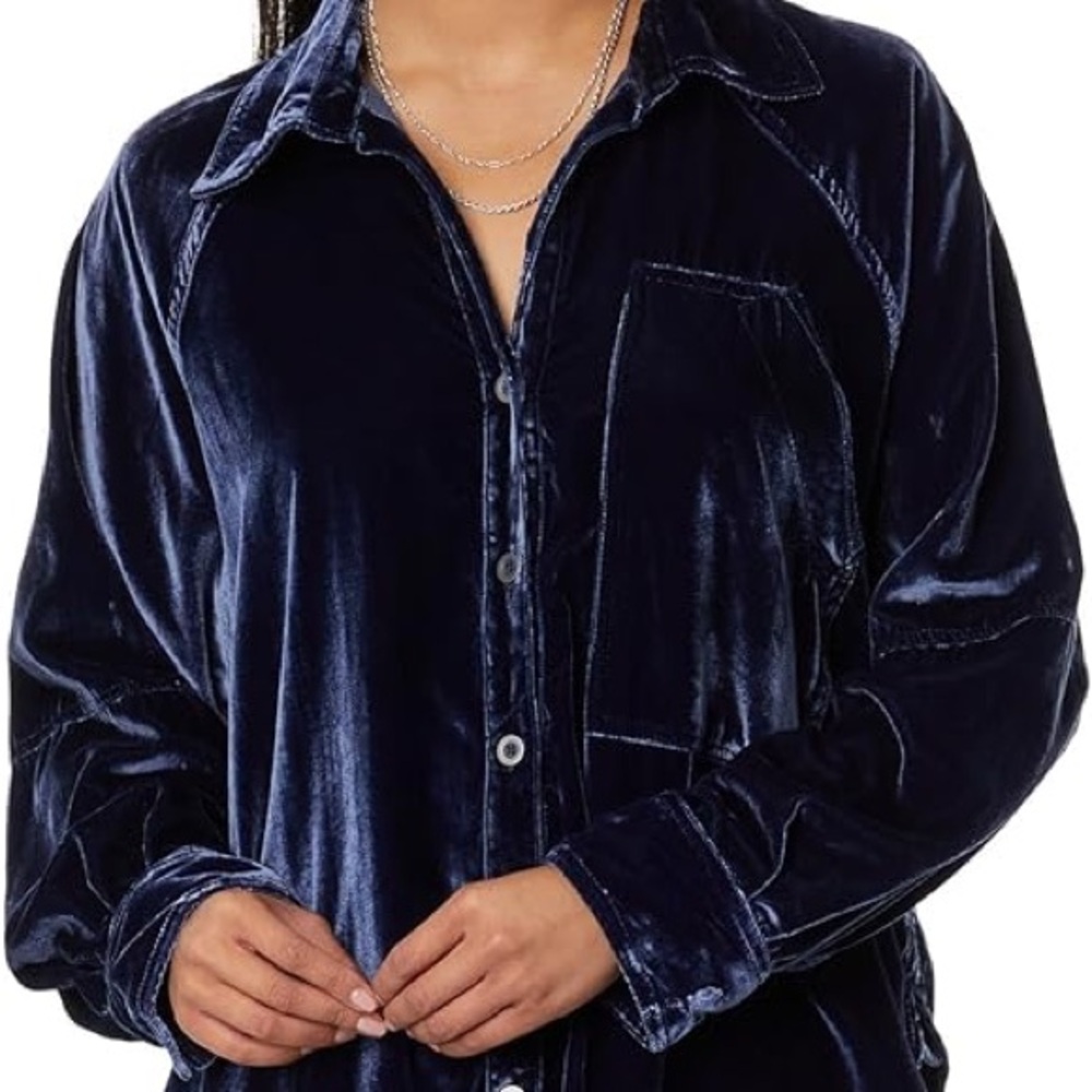 We The Free Velvet Blouse in Navy Blue